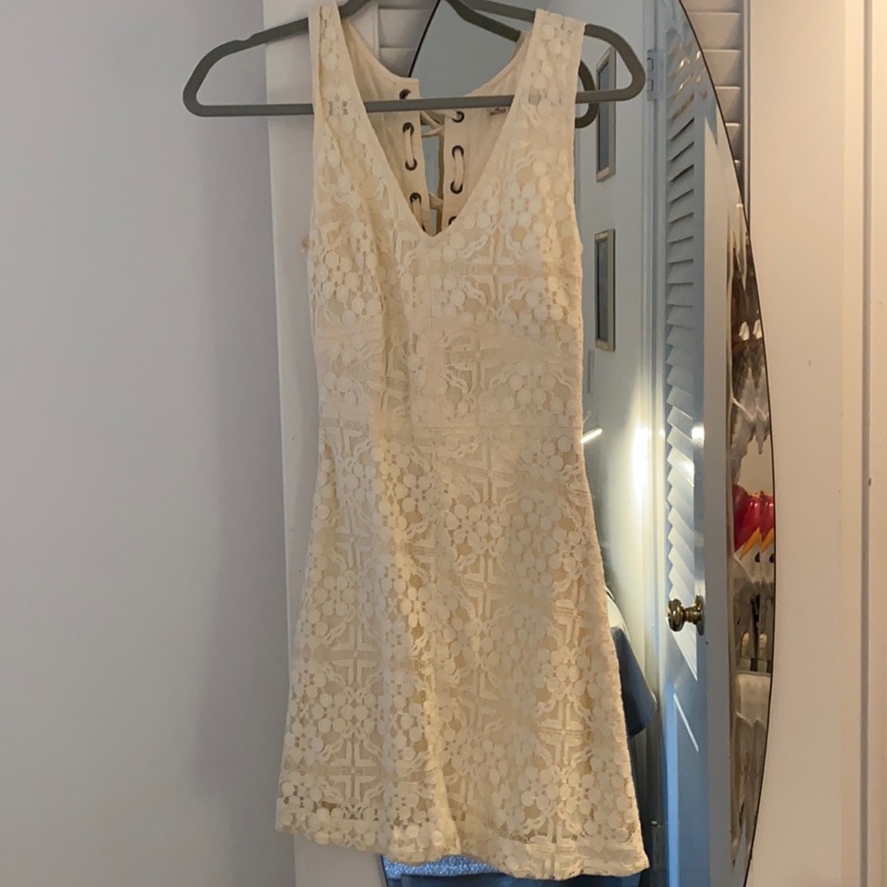 Creme Lace up Back Hollister Mini Dress